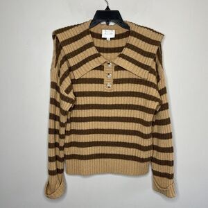 LINE AND DOT Sweater Womens Medium M  Brown Striped Popover Collared Stretch